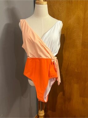 Cupshe White, Peach & Orange Wrap One-Piece Swimsuit
